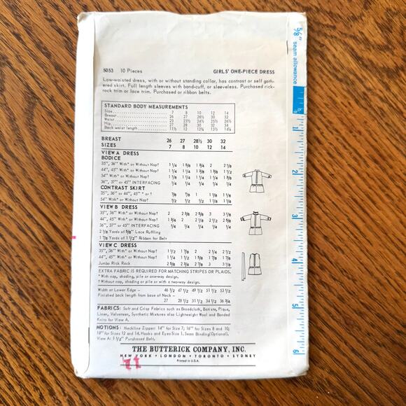 Vintage 1960s Butterick 5053 Sewing Pattern Size 8 Girls Mini Dress COMPLETE - Picture 2 of 2